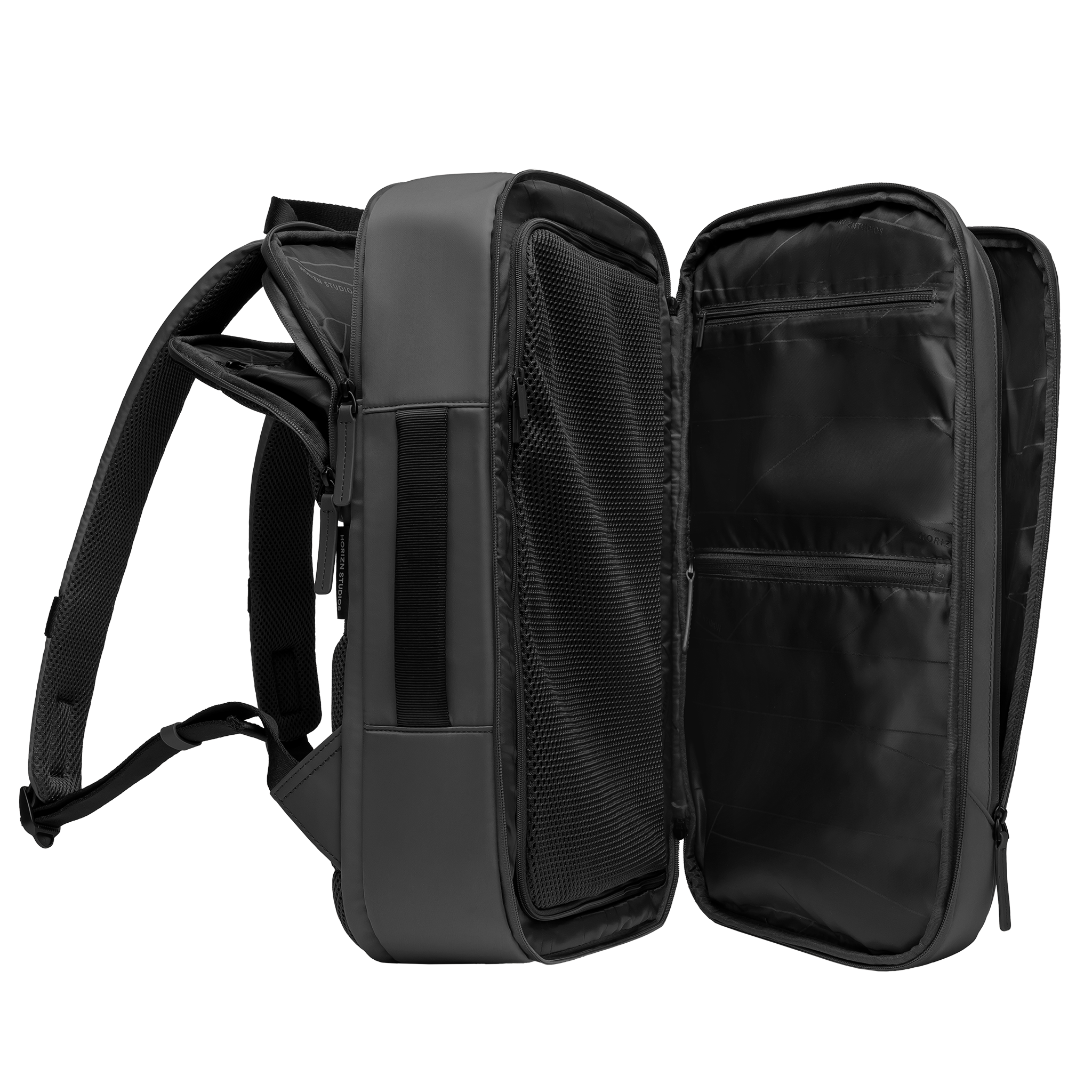 horizn-studios-gion-backpack-travel-all-black-recycled-nylon-wetterfester-reiser image 6