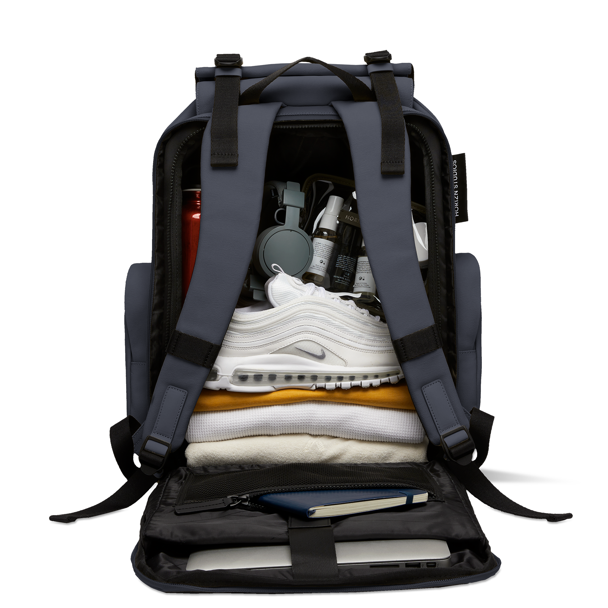 horizn-studios-sofo-backpack-travel-night-blue-waxed-canvas-rucksack-aus-recycel image 5